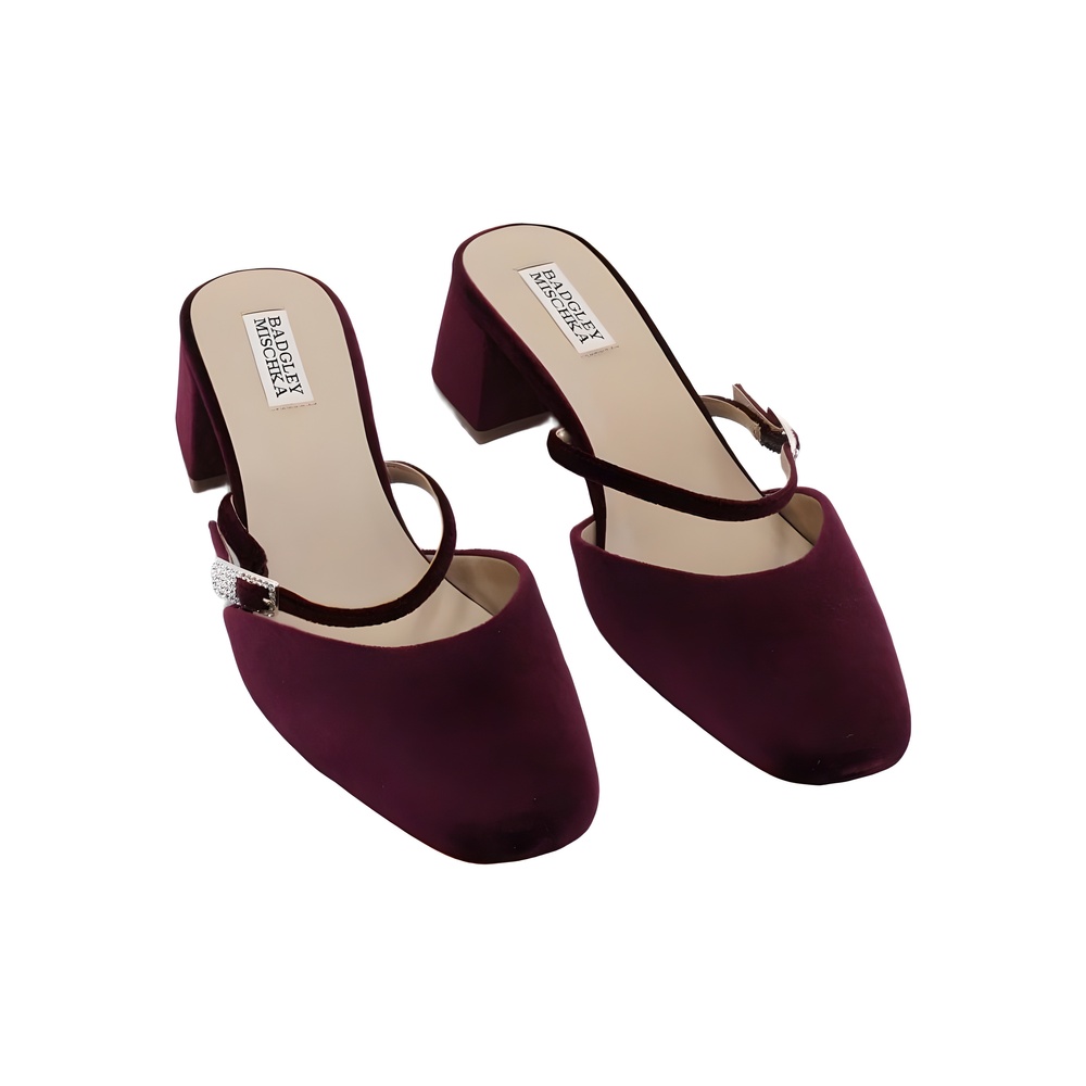 Badgley Mischka Valarie Round Toe Mary Jain Dress Mule Wine Velvet Size 7.5M - Picture 1 of 6